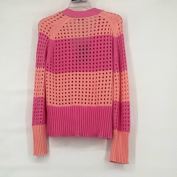Mickey nwt crochet pink coral stripe cardigan sweater - Picture 2 of 9
